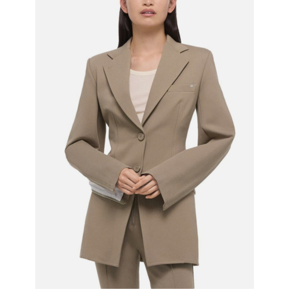NEW Helmut Lang Waisted Ponte Blazer Women's 6 Taupe $695 Two Buttton Designer - Picture 1 of 10